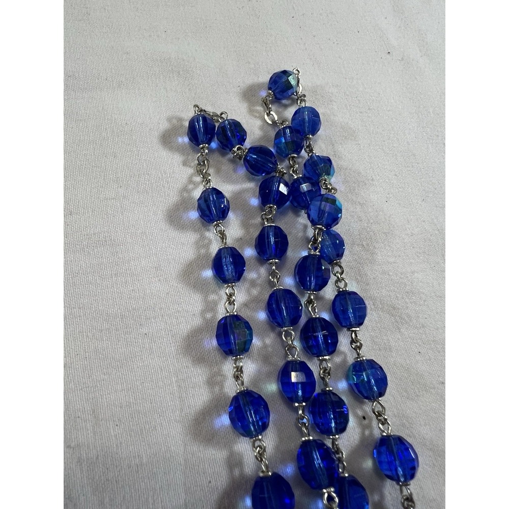 Set of 2 Catholic Rosaries Blue & Clear Glass Beads Silver Crucifix INRI Vintage - Picture 5 of 12